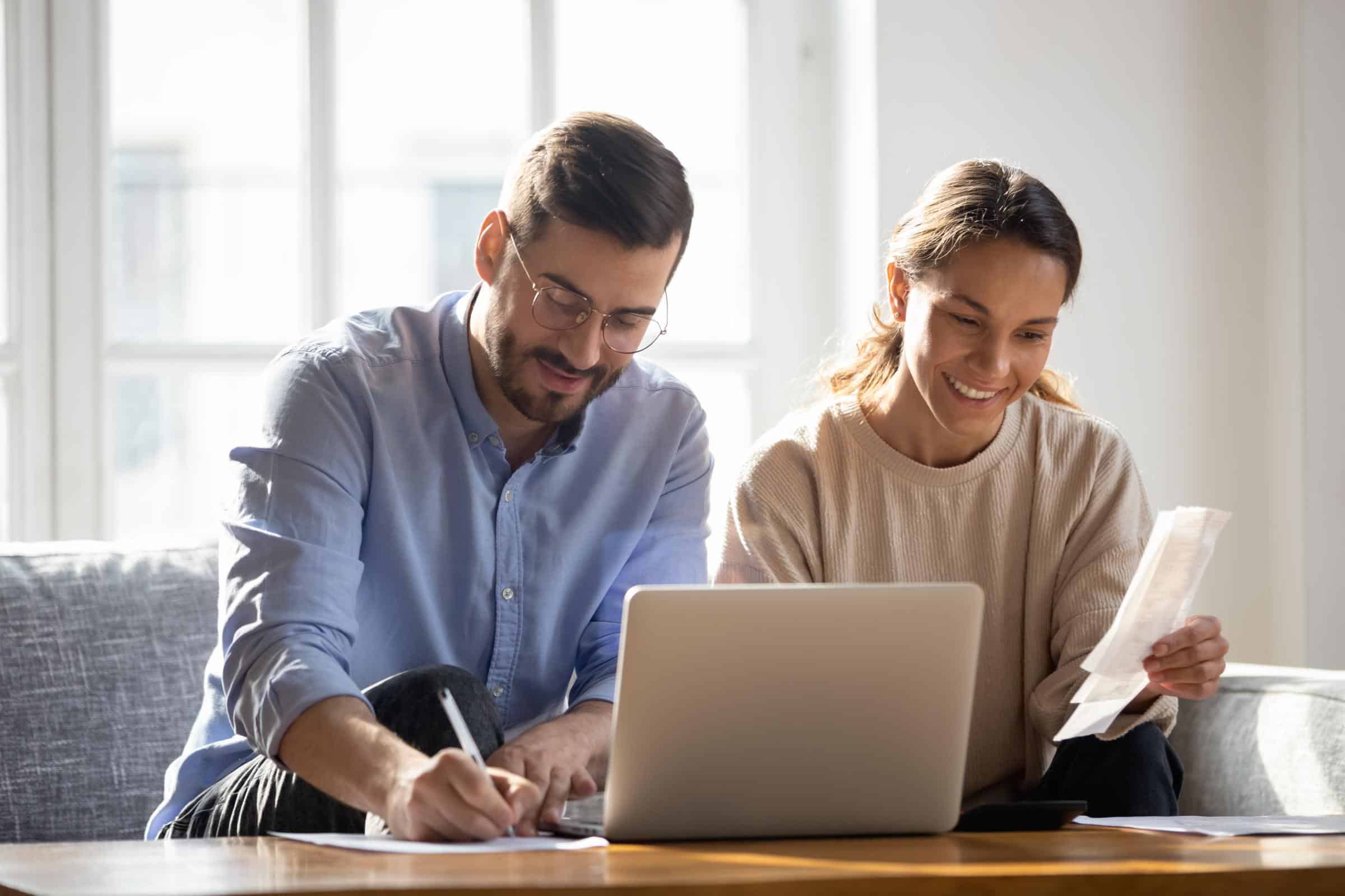 Homeowners looking over information