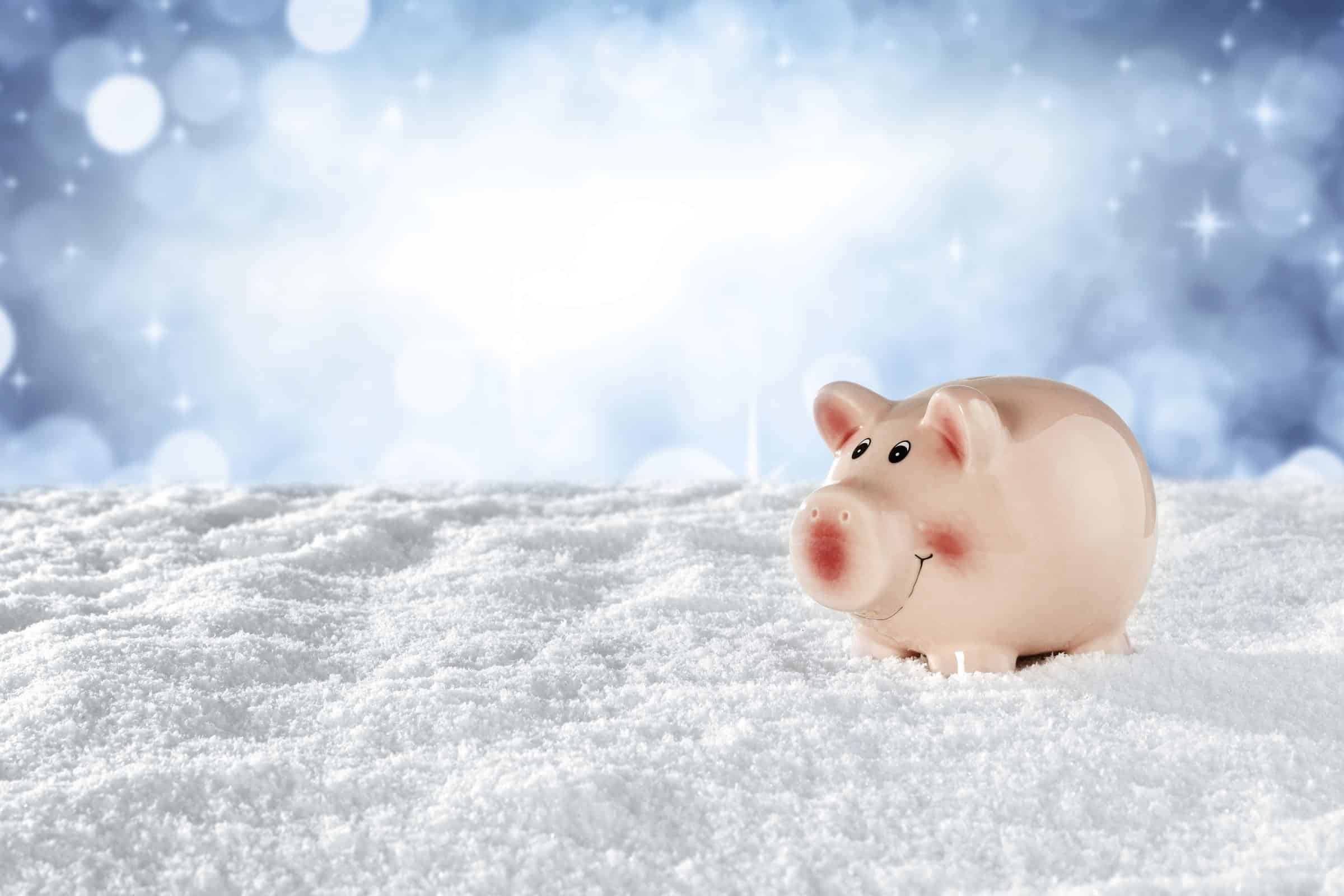 Piggy bank in snow