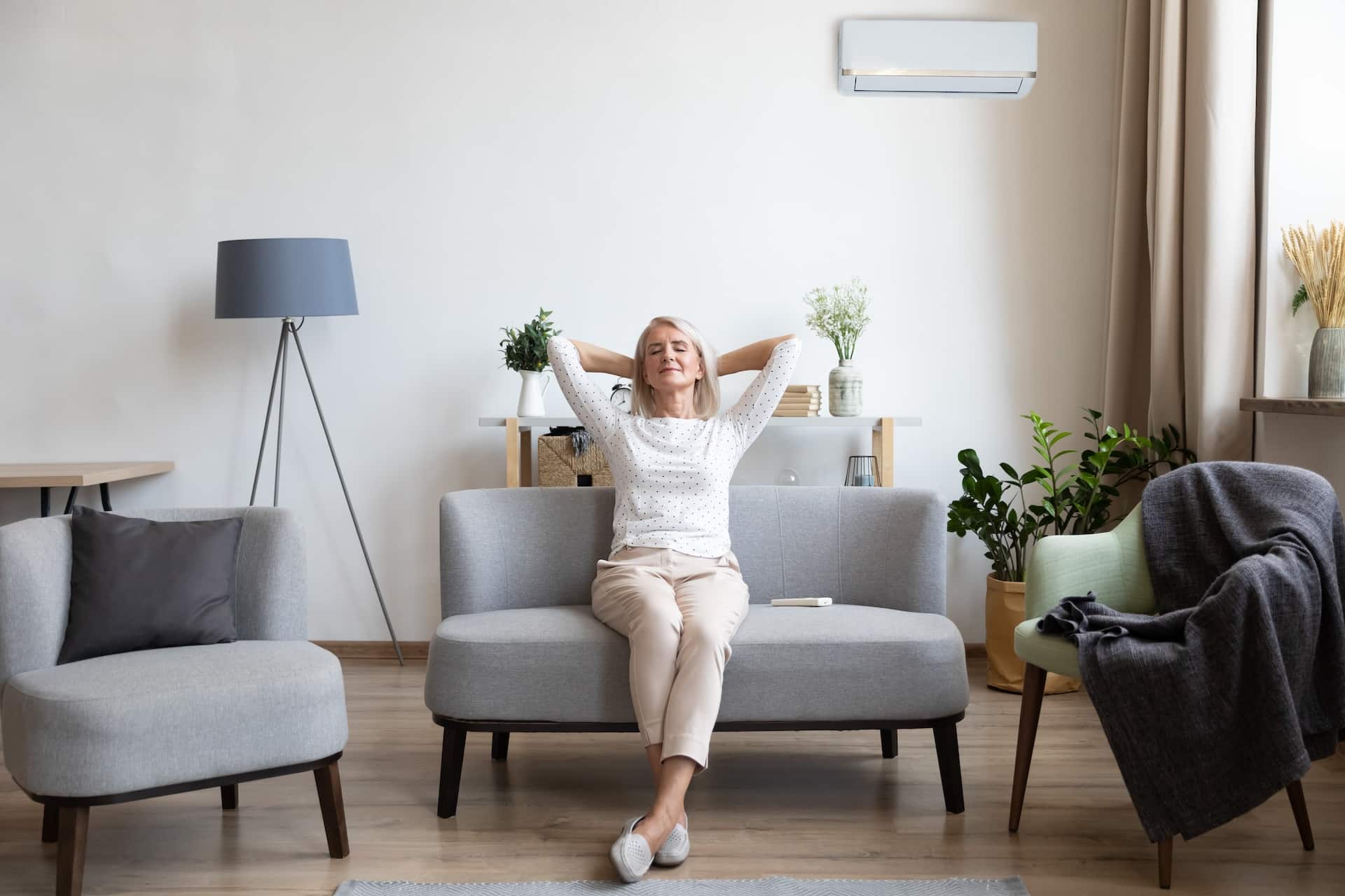 person in their home with filter air relaxing and breathing well