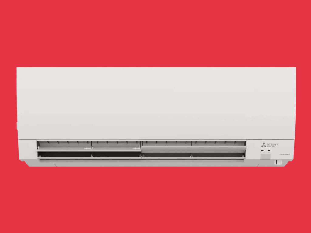 misubishi heat pump on a read wall