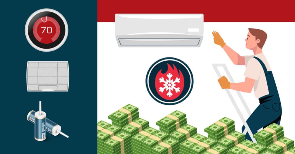 infographic of person installing an hvac unit with dollar showing savings