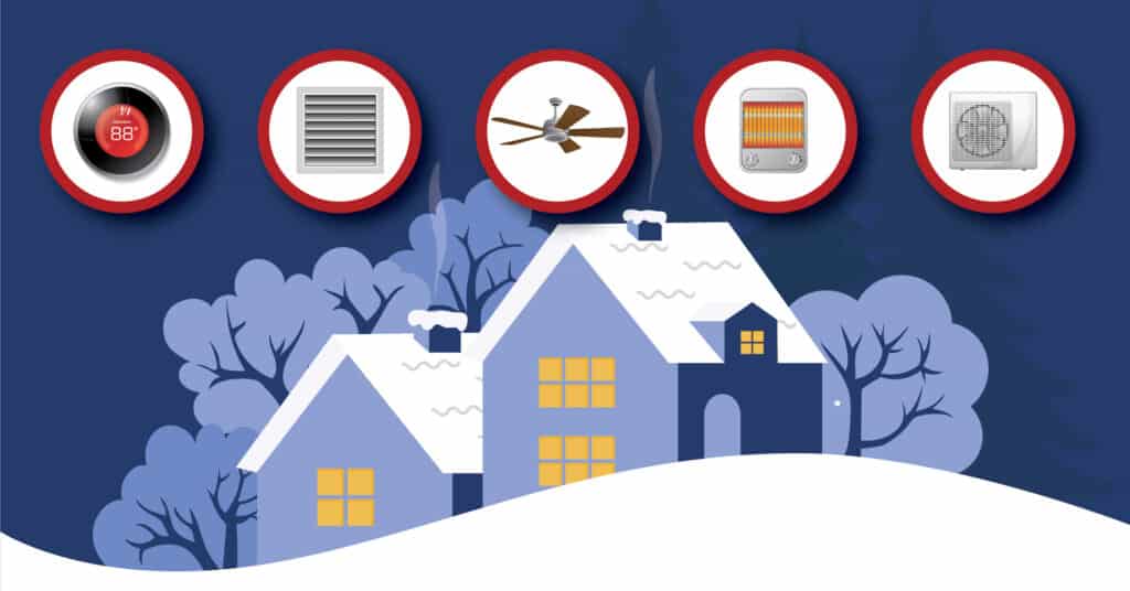 graphic of house on winter day showing services