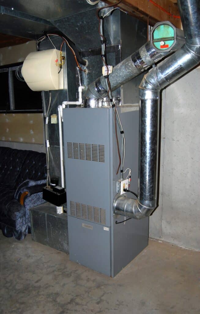 A residential oil furnace in basement